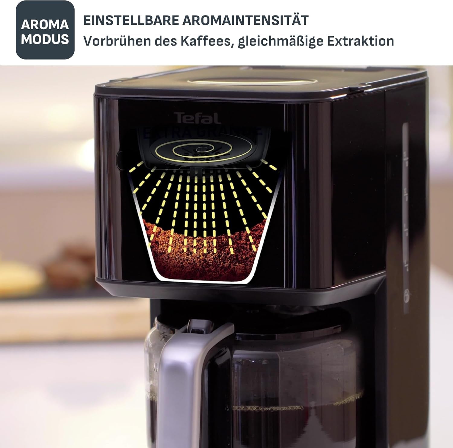 Tefal Smart'n Light Espressomaskin med timer, Espressomaskin med programmerbart filter 1,25 L, Aromafunktion för intensiv arom, Varmhållningsfunktion, Anti-dropp och lätt att rengöra, Svart