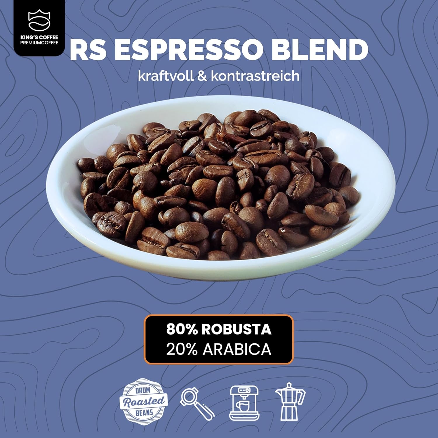 KING'S COFFEE - AMESTEC RS ESPRESSO - 1 kg starka och aromatiska kaffebönor - kaffe med låg syrahalt - kaffe med hela bönor - liten sats rostning från Italien - espressobönor för helautomatiska maskiner och portafiltermaskiner
