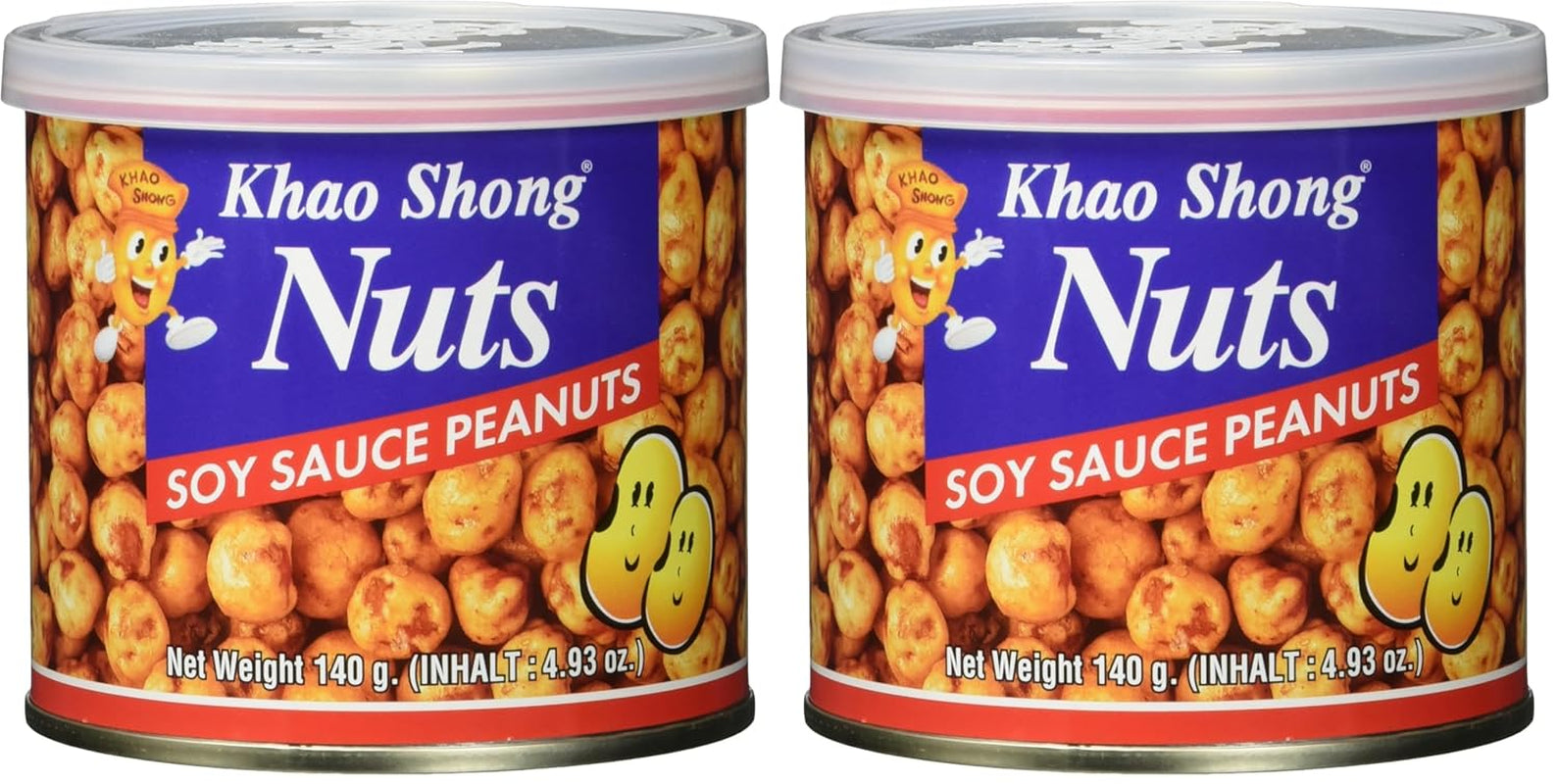 Khao Shong Friterade gröna ärtor med wasabi, krispiga ärtor i en kryddig smet, ett fettsnålt alternativ till nötter, medelkryddigt, 1 140g burk | 140 g (1 förpackning)