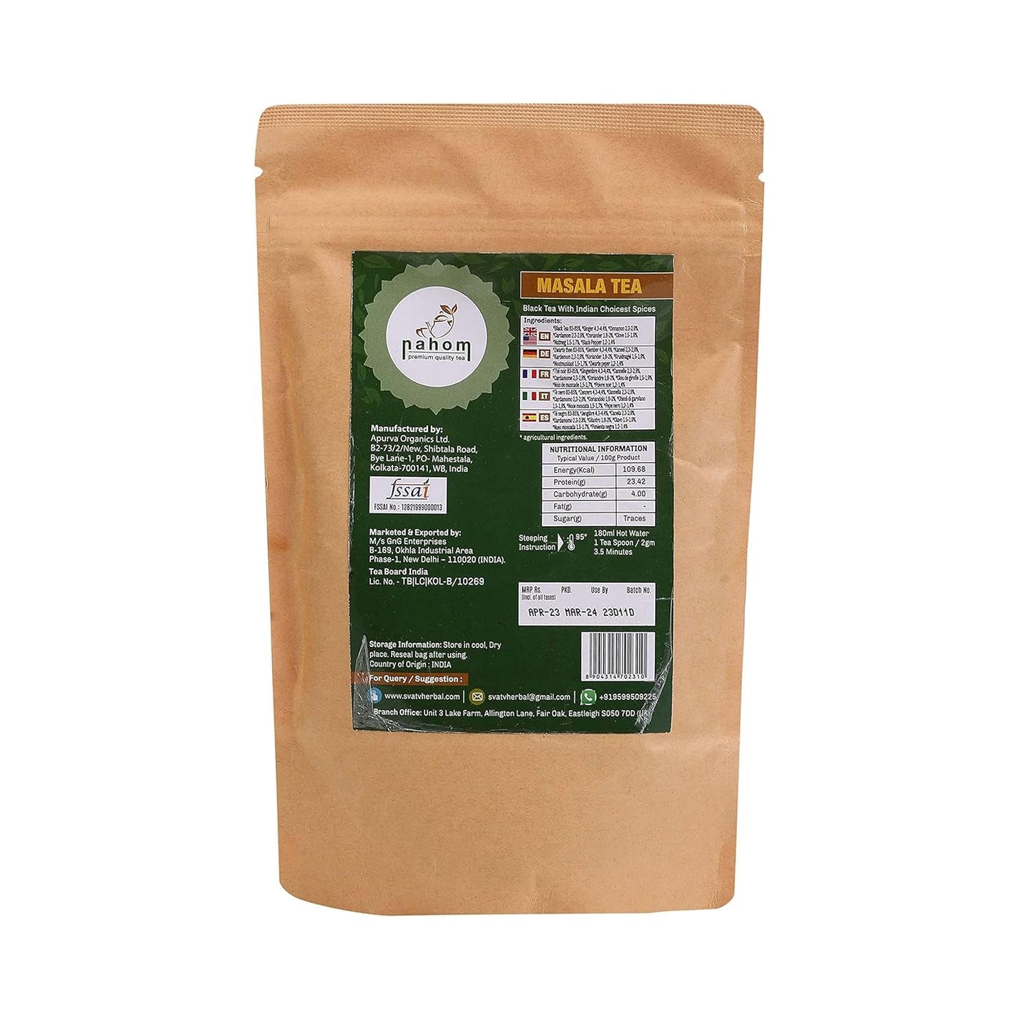 Indiens Masala Chai Loose Leaf Tea | 50 koppar, blandning av svart te, kanel, kardemumma, svartpeppar | Kryddat Masala-te | Chai Latte Suited 3,53 oz/ 100 g påse