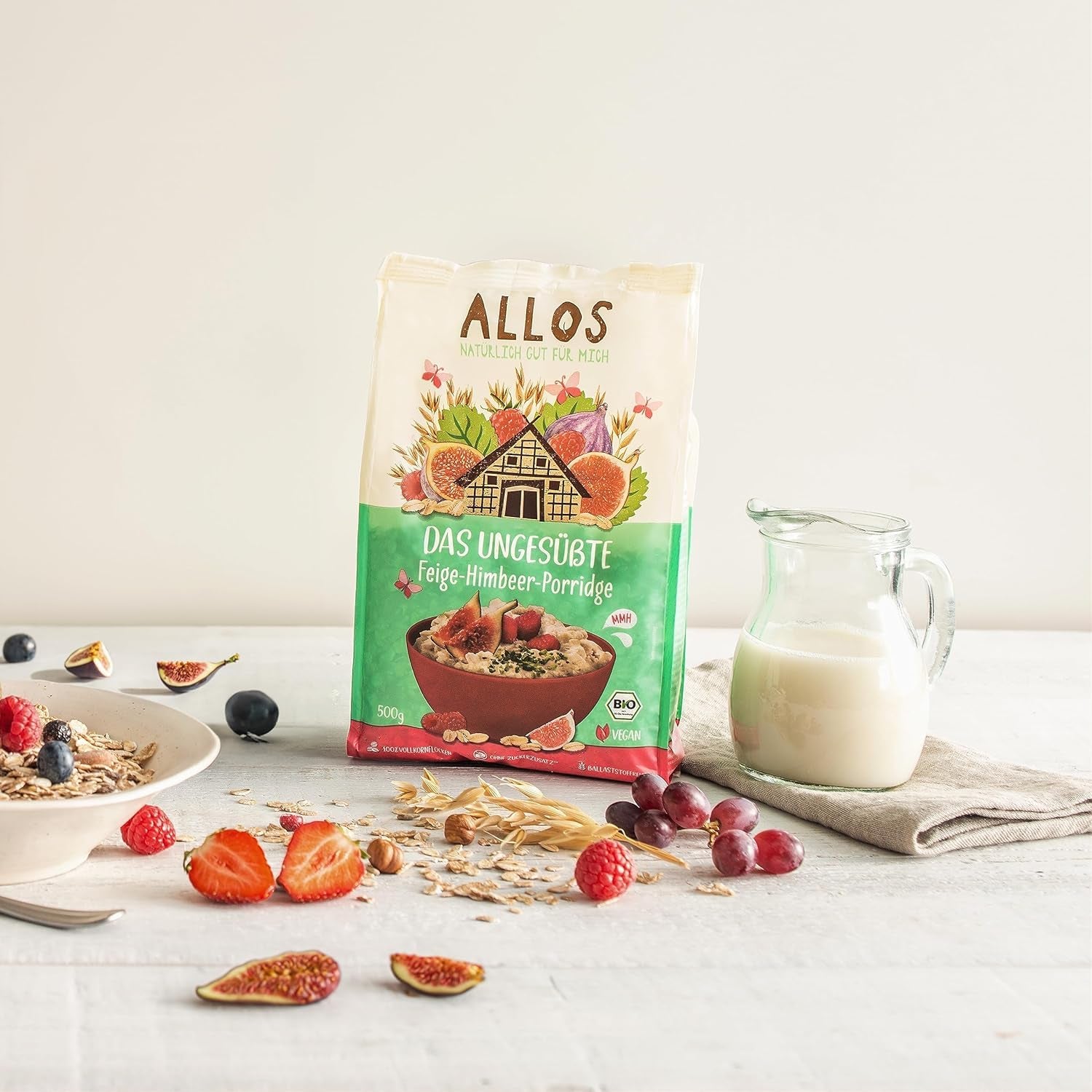 Osötad fikon- och hallongröt | Gröt utan socker | Ekologisk müsli | Müsli med frukt | Havregryn | Gröt till frukost | Spannmål till frukost | Vegan | Förpackning om 6 (6 x 500 g)