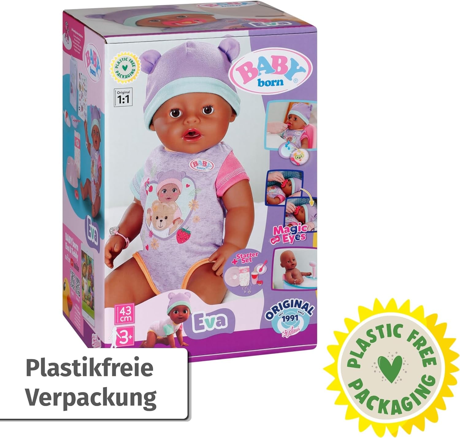 BABY Born Eva 43Cm, docka med 10 funktioner och tillbehör, för barn från 3 år, fungerar utan batteri, stor docka 43Cm, 836408 Zapf Creation Dolls Naty Shop