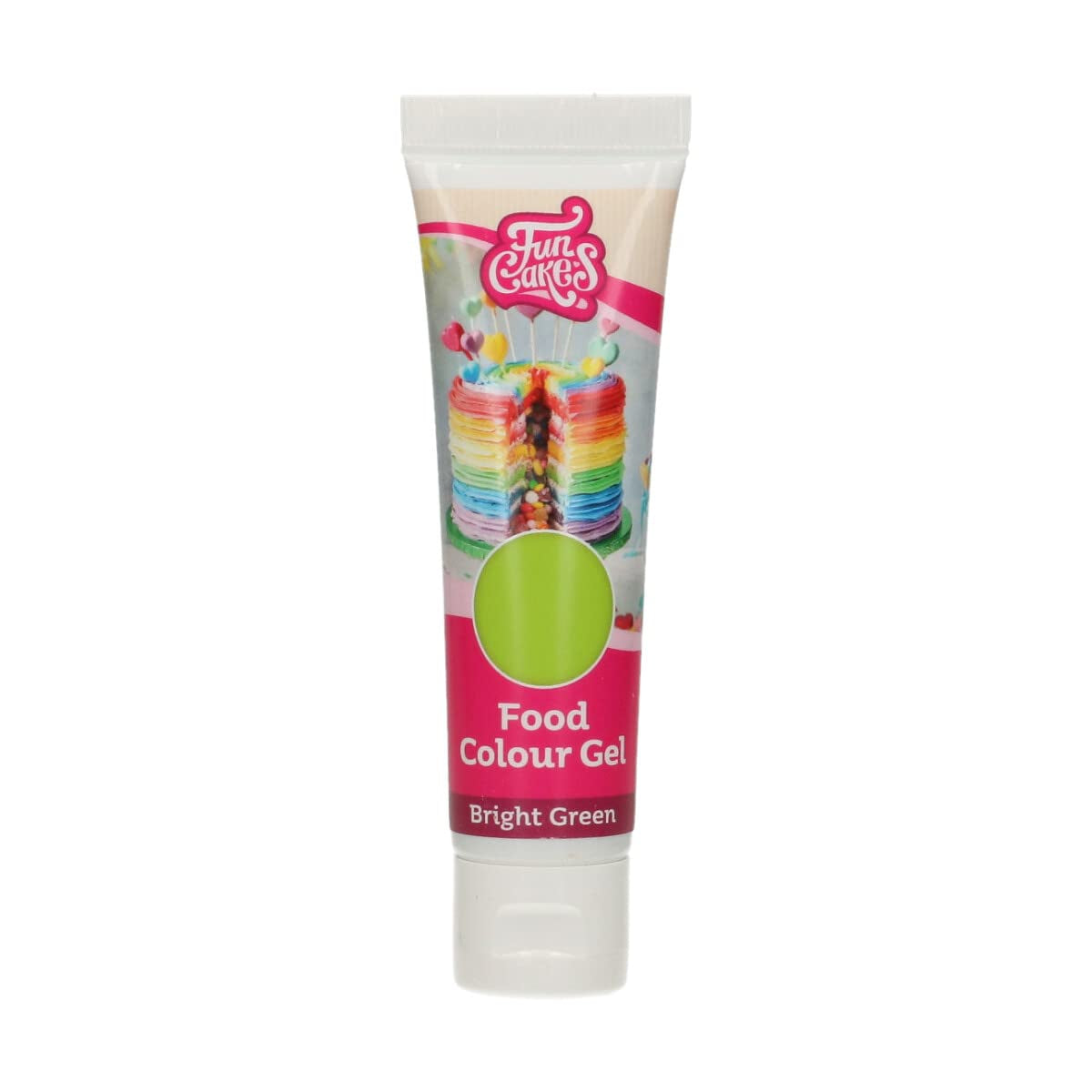 Funcakes Bright Green matfärg, högkoncentrerad matfärgningsgel för deg, grädde, fondant och marsipan. Enkel dosering. En droppe för att skapa livfulla färger. Halal. 30 g.