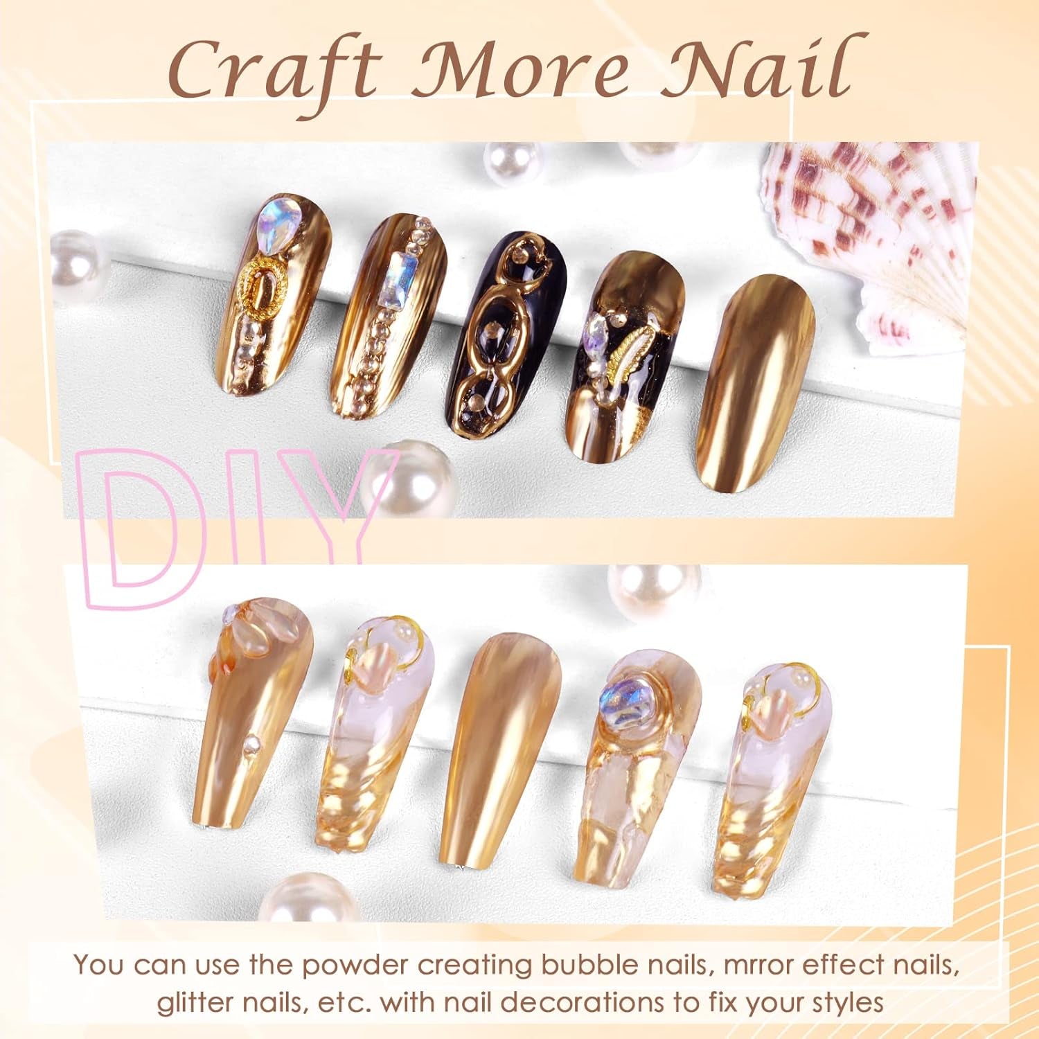 Chrome Nagel Pulver Spiegel Effekt Metallic Staub Holographische Glitter Glasierte Maniküre Dekoration Reflektierendes Pigment Für DIY Gel Polish Nail Art, Harz Handwork, Geschenke Für Gold