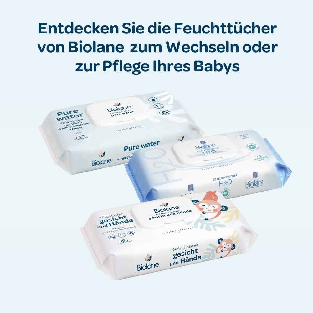 BIOLANE - Våtservetter för baby med 99,9 % vatten - Rent vatten - Paket med 12 x 48 (576 våtservetter) - För känslig hud - Från födseln - Doftfri - Vård för att byta och rengöra bebisar