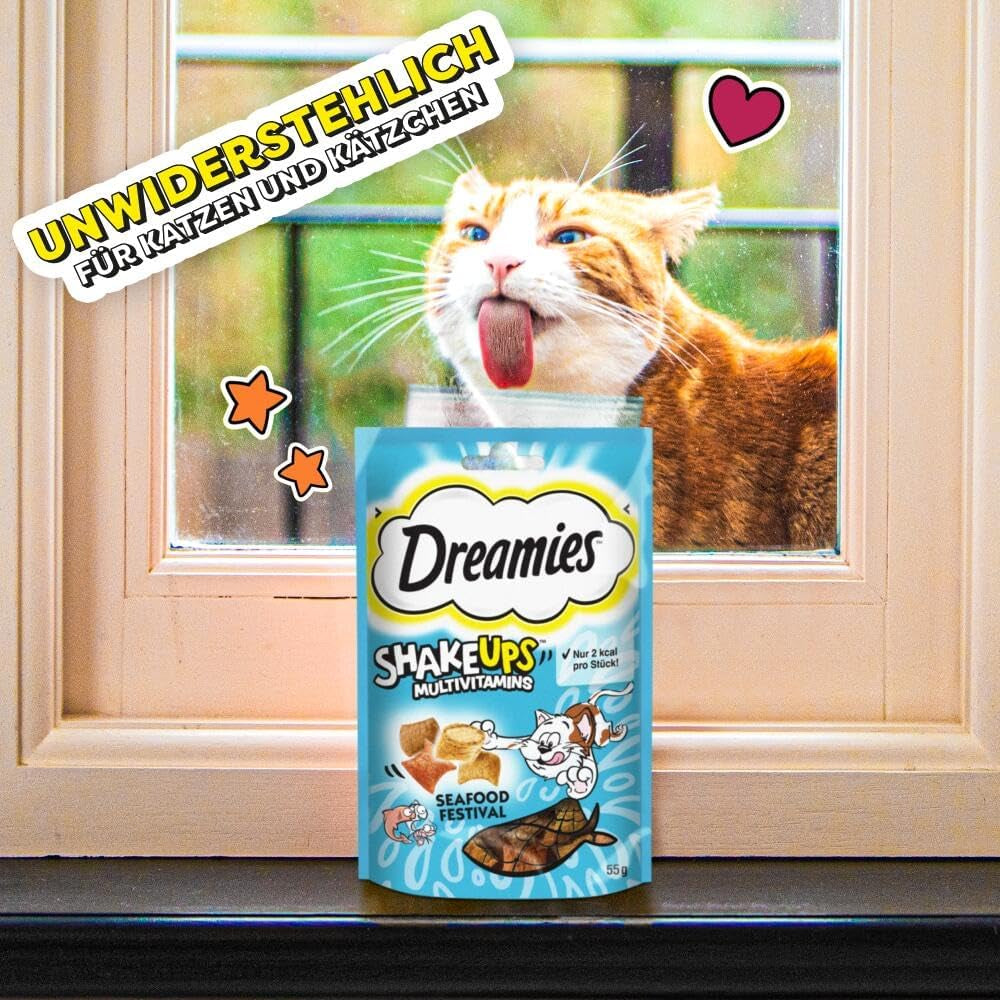 DREAMIES SHAKE UPS Multivitamin Seafood Festival Kattgodis i portionspåsar - 55 g (6 påsar)