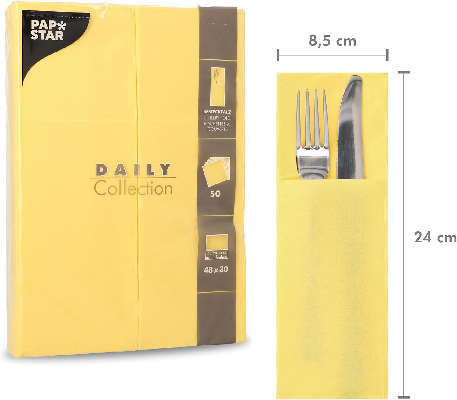 50 påsar bestickservetter 'DAILY Collection' 48 Cm X 30 Cm gul med vik för bestick