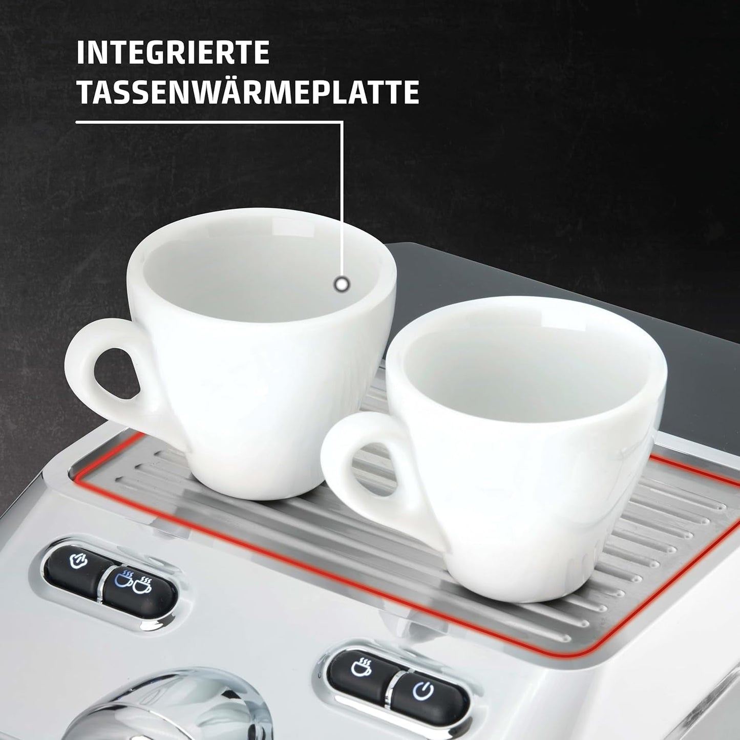 Caso Espresso Gourmet - Portafilter Espressomaskin i rostfritt stål, kraftfull 19 bars Ulka-pump, med mjölkskummare, för malet kaffe eller ESE-kaffekapslar, för 2 koppar, med koppvärmare