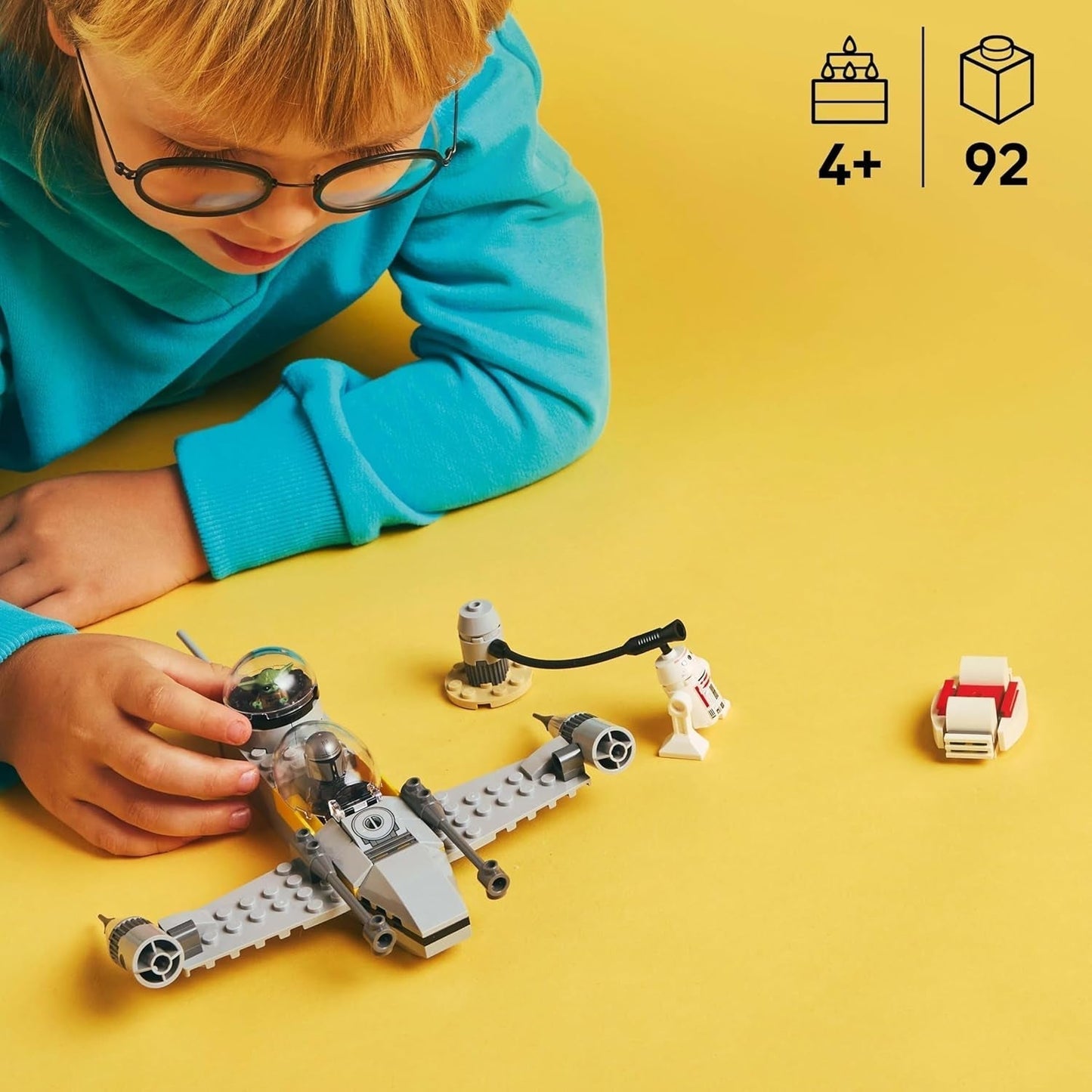 LEGO Star Wars 75410 Mandos och Grogus N-1 Starfighter-leksak med minifigurer Mandalorian, Grogu och R5-D4, inklusive byggbar kolonn, rymdskeppsstartset för pojkar och flickor från 4 år Byggset Beuche den LEGO-Store