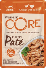 Wellness CORE Purely Paté 24 x 85g, Kyckling och Kalkon - Våtfoder för katter, fin paté, spannmålsfri, naturlig, allergivänlig, proteinrik, hög i kött