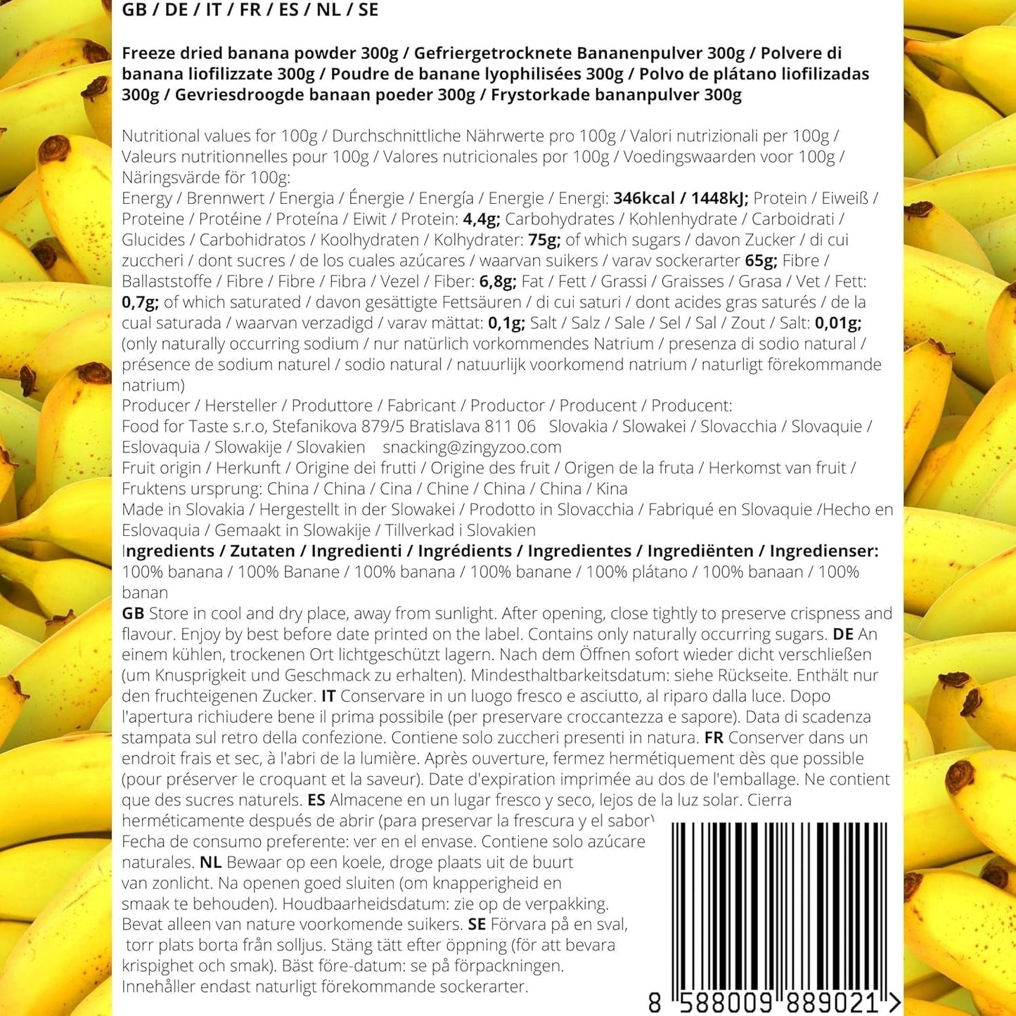 Frystorkade bananer i pulver | XL 300g Fruktpulver Frystorkat bananpulver | För smoothie, bakning, tårta | Frystorkad banan | Frystorkade frukter | ZingyZoo Banana Powder Naty Shop Dehydrerade produkter