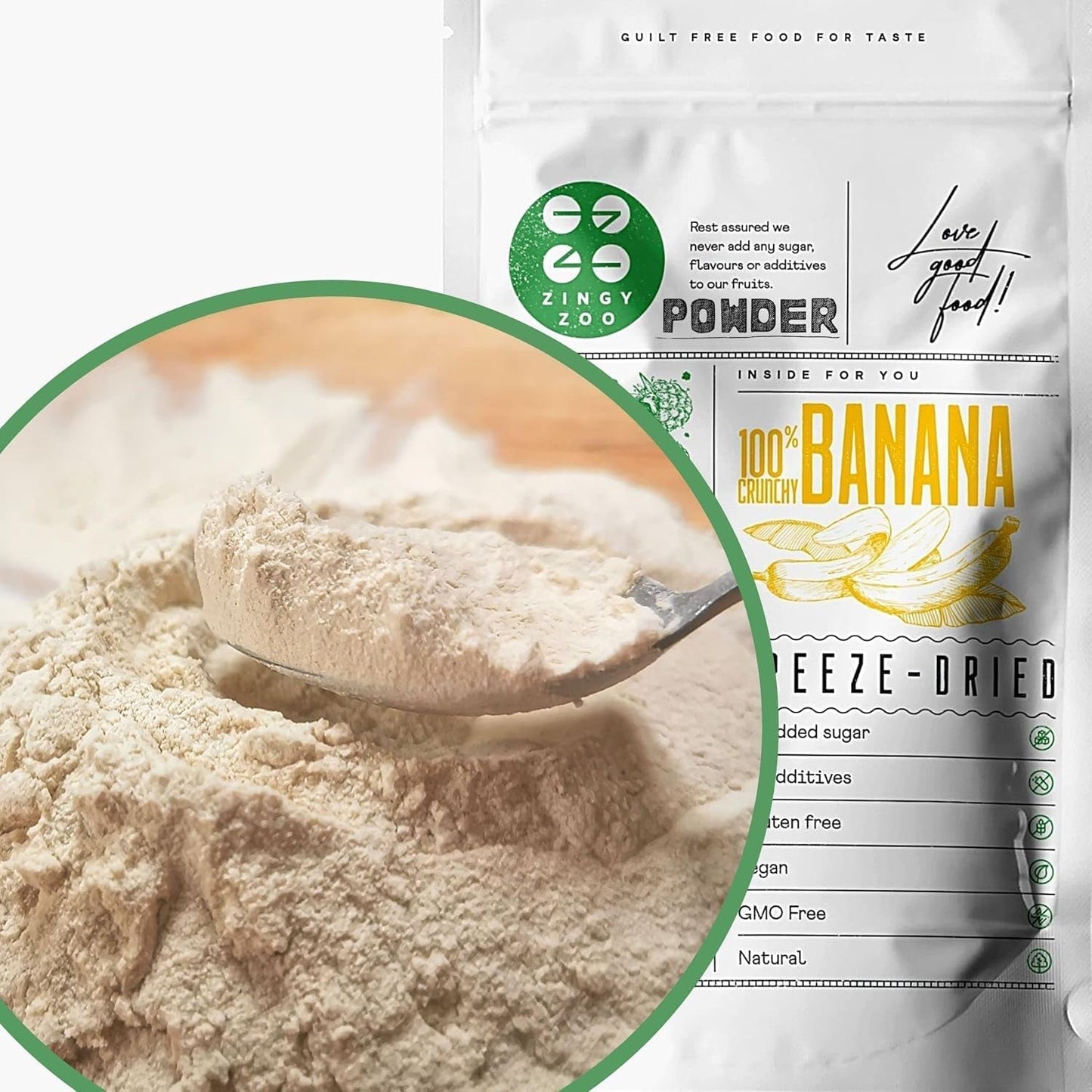 Frystorkade bananer i pulver | XL 300g Fruktpulver Frystorkat bananpulver | För smoothie, bakning, tårta | Frystorkad banan | Frystorkade frukter | ZingyZoo Bananpulver Dehydrerade produkter Naty Shop 300G