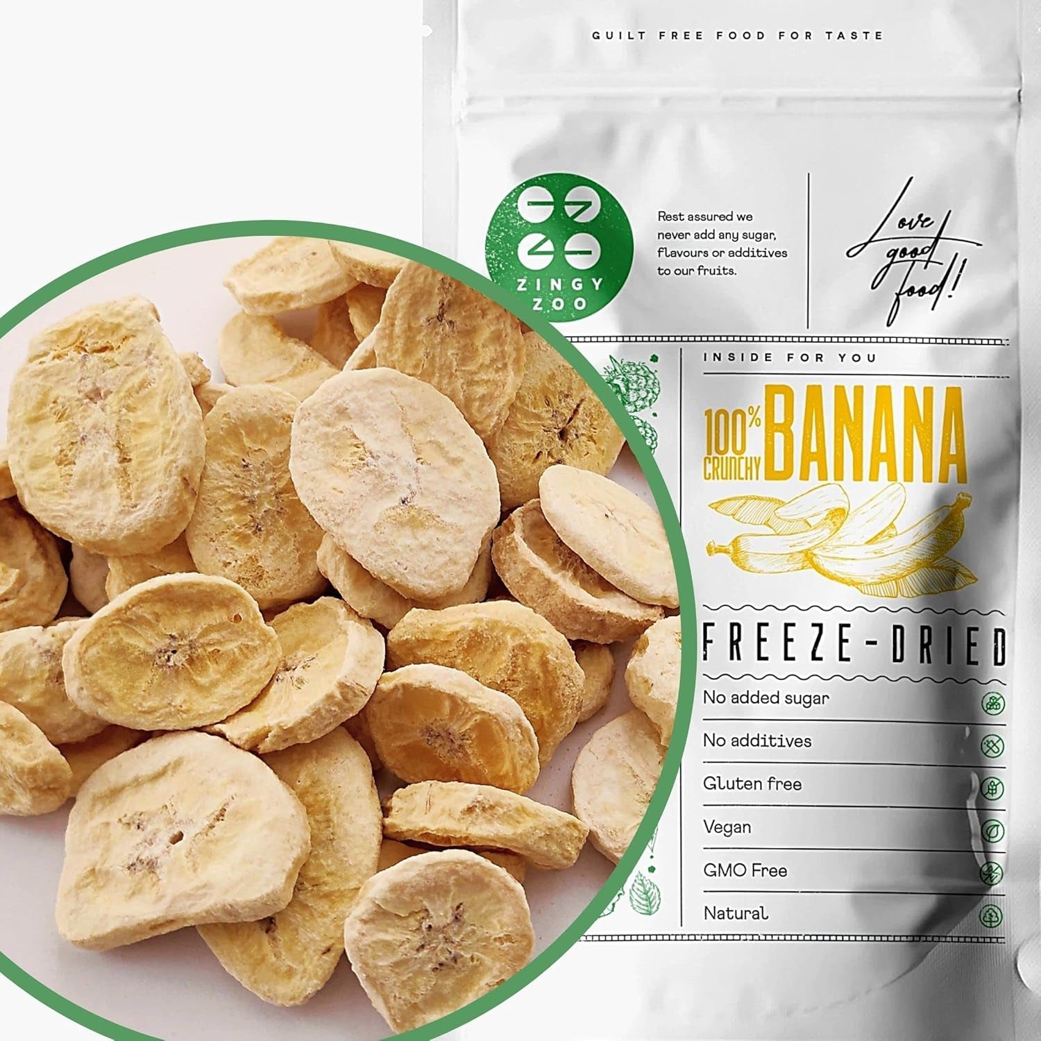 Frystorkade bananer | Paket 120g Torkade bananer utan socker | Frystorkad banan | Bananer med torkad frukt | Frystorkade färska bananer | Bananskivor med frystorkad frukt Naty Shop torkade produkter 120 G (1 paket)