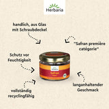 Herbaria Safran-Fäden bio 0,5g im Glas – Bio Saffron-Fäden aus dem bereicht Safran-Ort Taliouine i Marokko – Safranfäden in Premium Bio-Qualität – Saffron Premium - Safran première catégorie
