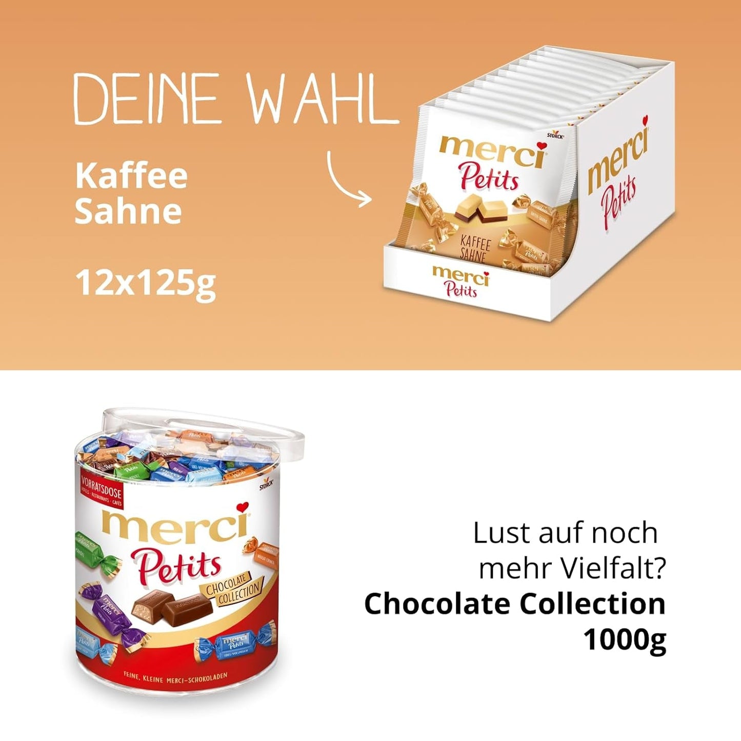 Merci Petits kaffegrädde - 12 x 125 g - Små vita chokladpraliner på fin choklad med kaffegrädde - individuellt inslagna chokladpraliner