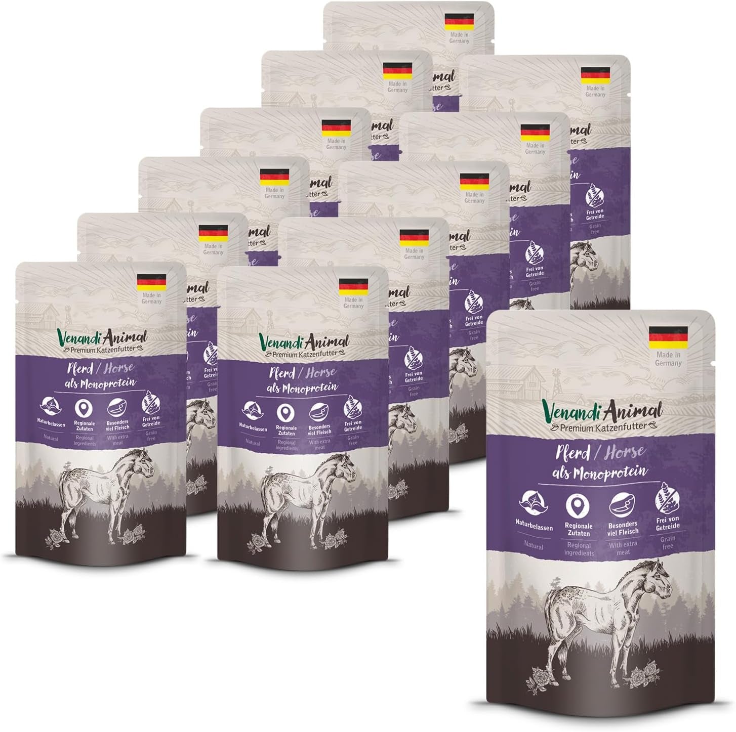 Venandi Animal - Premium Wet Cat Food - Horse as Monoprotein, förpackning om 12 (12 x 125 g), Spannmålsfri, Monoprotein