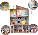 Olivia's Little World Modern medelhavsstil 3-våningars interaktivt dockhus i trä för barn med 17 tillbehör till dockmöbler Flerfärgad TD-13551B