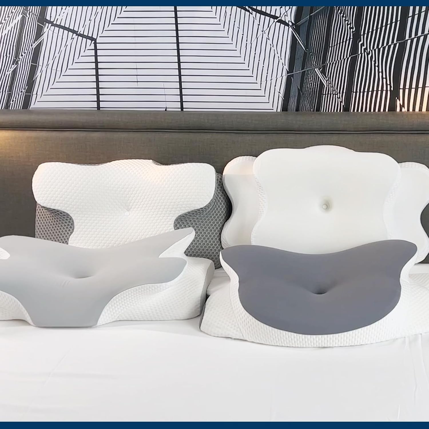 Nackkudde Ortopedisk Huvudkudde Memory Foam Kudde Side Impact Kudde - Ergonomisk design Ihålig form för sido-, rygg- och bukslag Ljusgrå cervikala ortopediska kuddar Naty Shop