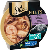 SHEBA filéer vuxen Katzenfutter i sås med kyckling, Hochseefisch och Garnelen 16 x 60 g skal