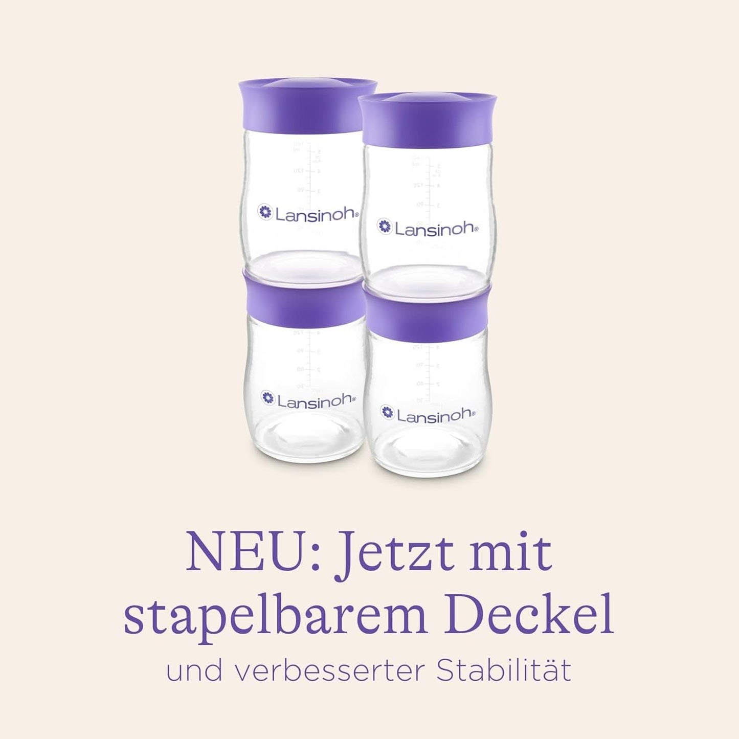 Lansinoh Muttermilchflaschen, 4 X 160 Ml - Zur Sicheren Muttermilch Austellungen - Neues Kompaktes Design Für Verbesserte Stabilität - Mit Stapelbarem Deckel Tillbehör Mat och amning Bebe Naty Shop