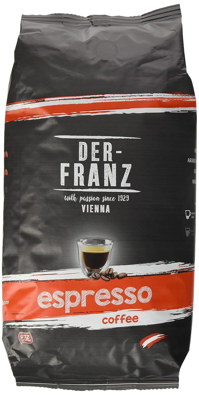 Der-Franz Espresso Kaffee, Intensität 5/5, Arabica och Robusta, ganze Bohne, 4 x 1000 g