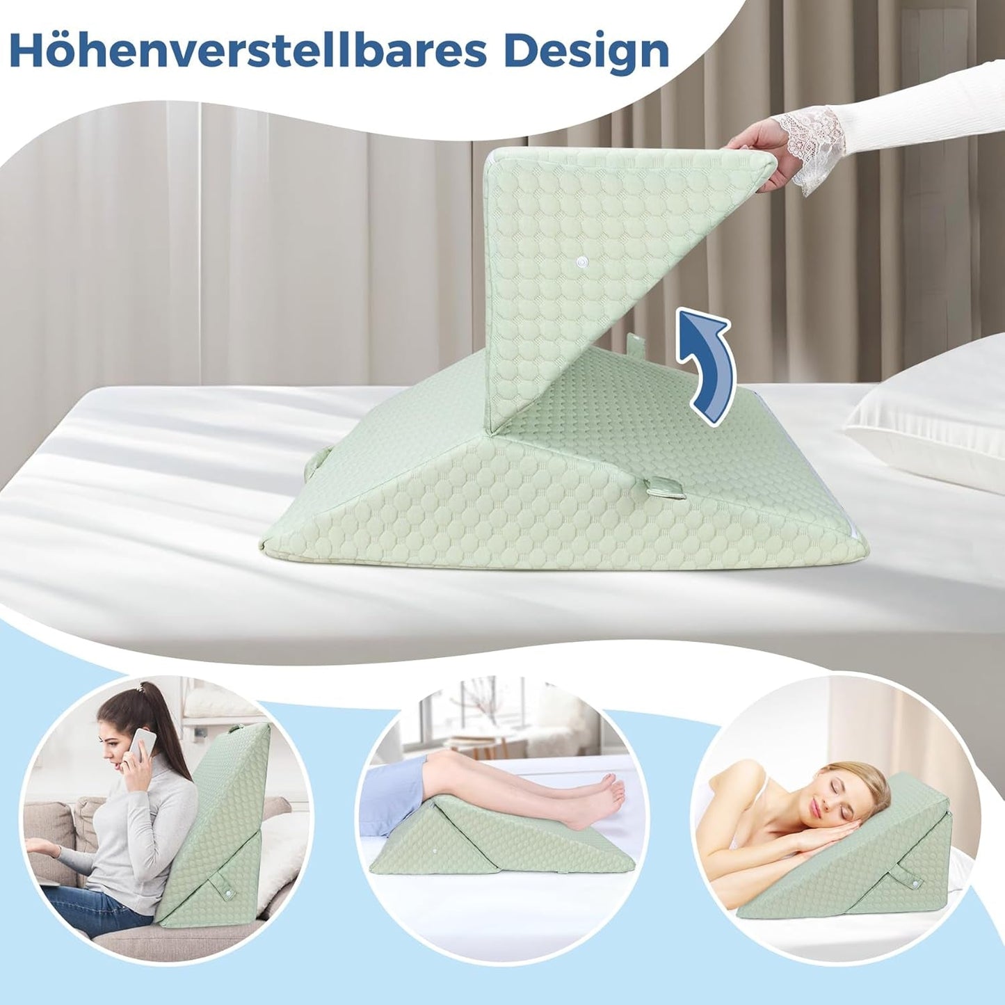 BARN Justerbar kilkudde, läskudde av högdensitetsskum för säng och soffa, ergonomisk säng med kilhuvud för sömnrefluxapné, benkudde/ryggkudde för lek och läsning (grön)