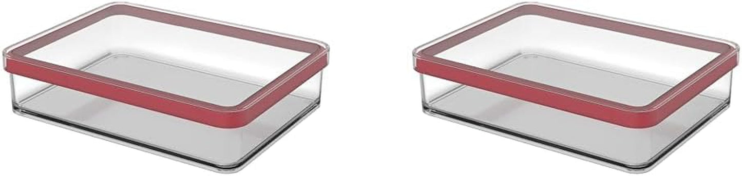 Rotho Loftset med 5 förvaringsburkar med lock, olika storlekar, BPA-fri livsmedelsklassad plast (PP), klar/röd, (21,4 x 21,4 x 23,5 cm) Naty Shop-matförvaringslådor 1 liter bred (förpackning med 2)