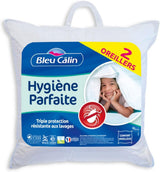 Bleu Câlin Set med 2 rektangulära anti-kvalster, antibakteriella kuddar, fluffig komfort, T 60X60 Cm, 100% bomull, perfekt hygiensortiment Naty Shop standardkuddar