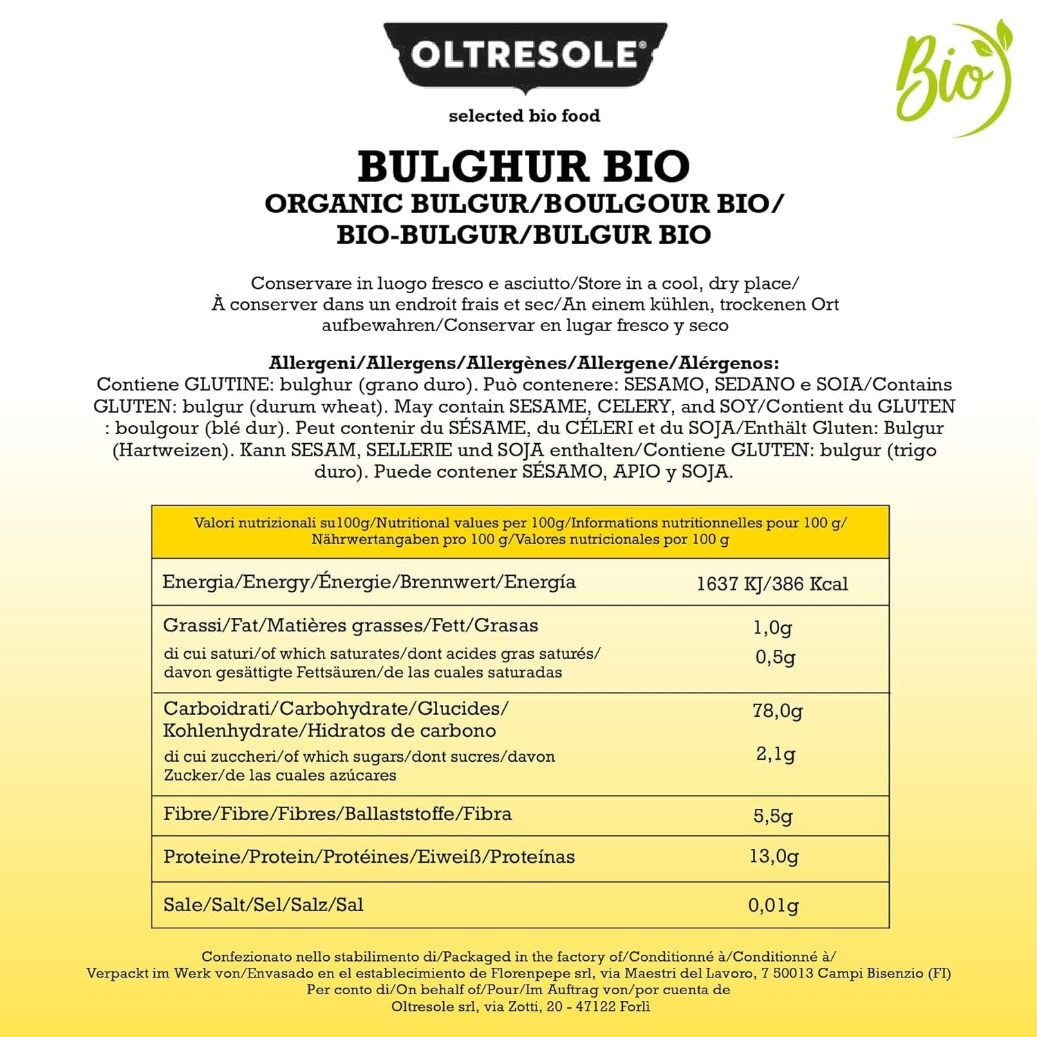 Ekologisk italiensk Bulgur 5 kg, fullkornsvete, durumvete, knäckt vete, perfekt för att göra tabbouleh och orientaliska rätter, praktiskt format