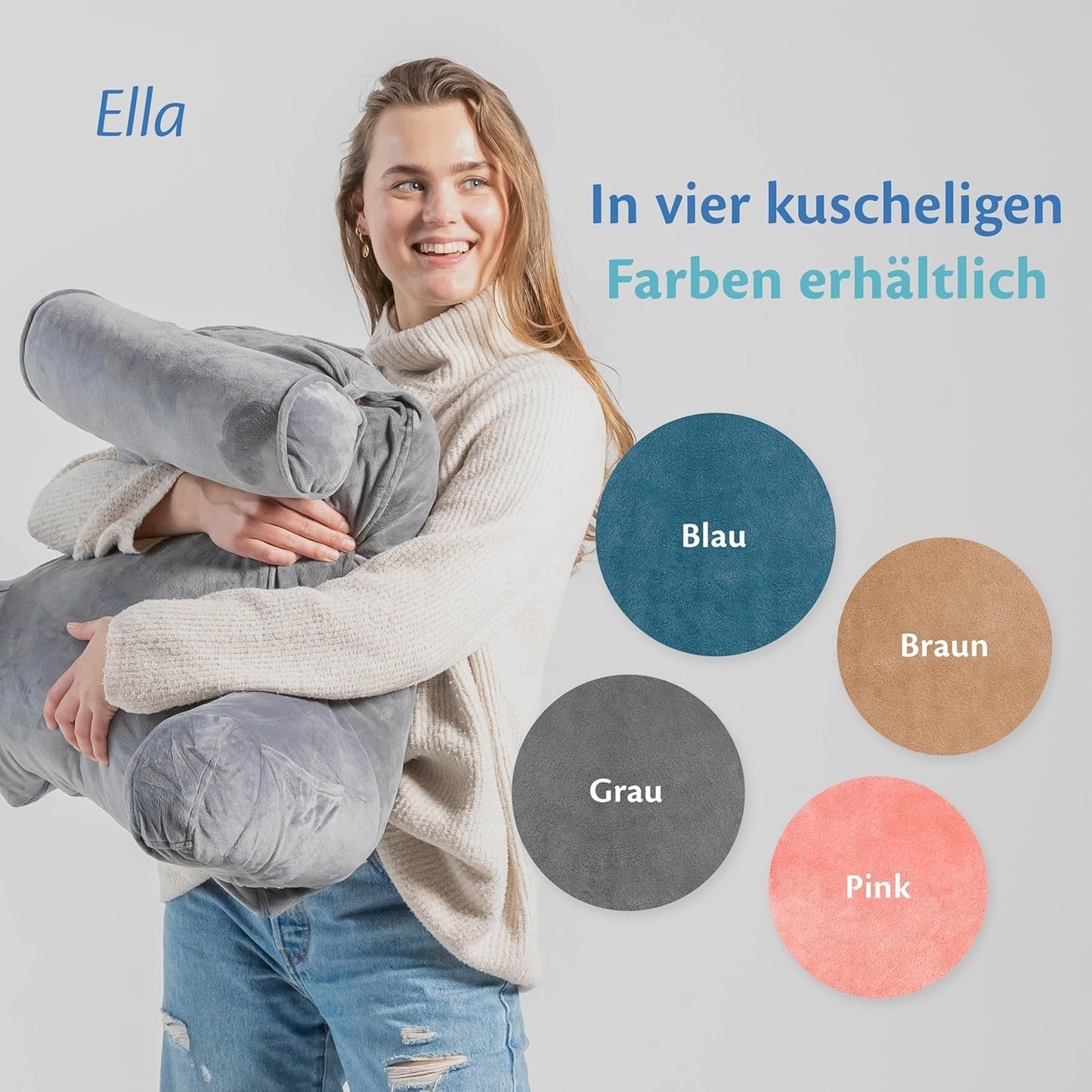 Ella Läskudde för säng och soffa med avtagbar nackrulle - Ryggkudde för säng - Läskudde med minnesskum med armstöd, idealisk för läsning, titta på TV, koppla av eller som ryggstöd - Grå