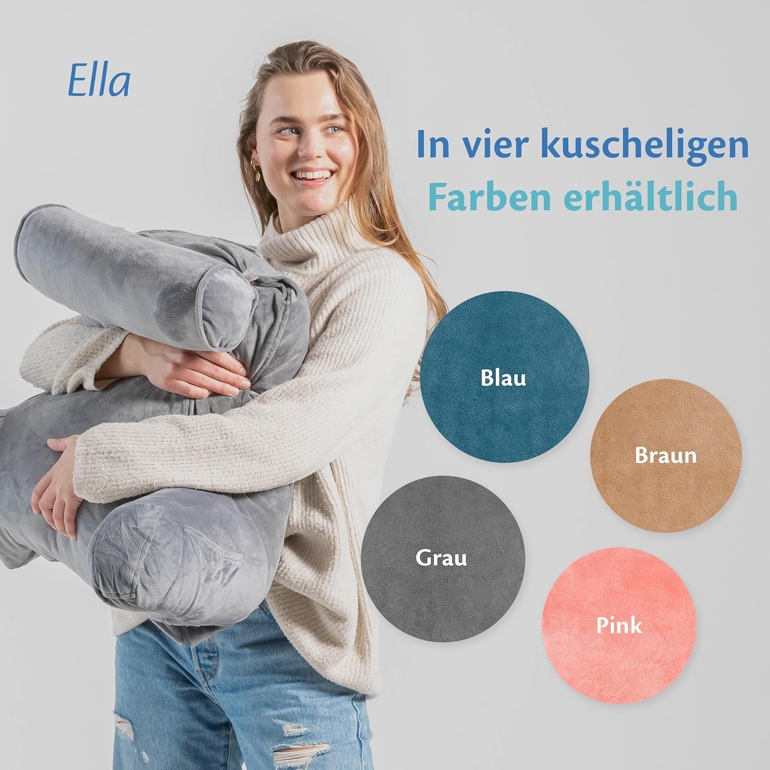 Ella Läskudde för säng och soffa med avtagbar nackrulle - Ryggkudde för säng - Läskudde med minnesskum med armstöd, idealisk för läsning, titta på TV, koppla av eller som ryggstöd - Grå