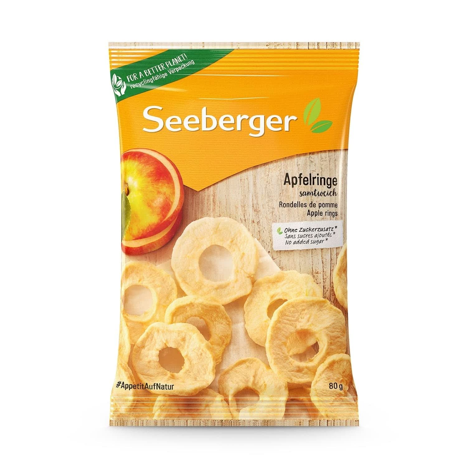 Seeberger, torkade äppelskivor av bästa kvalitet, utan tillsatt socker, 10 x 80 gram Naty Shop torkade produkter 80 gram