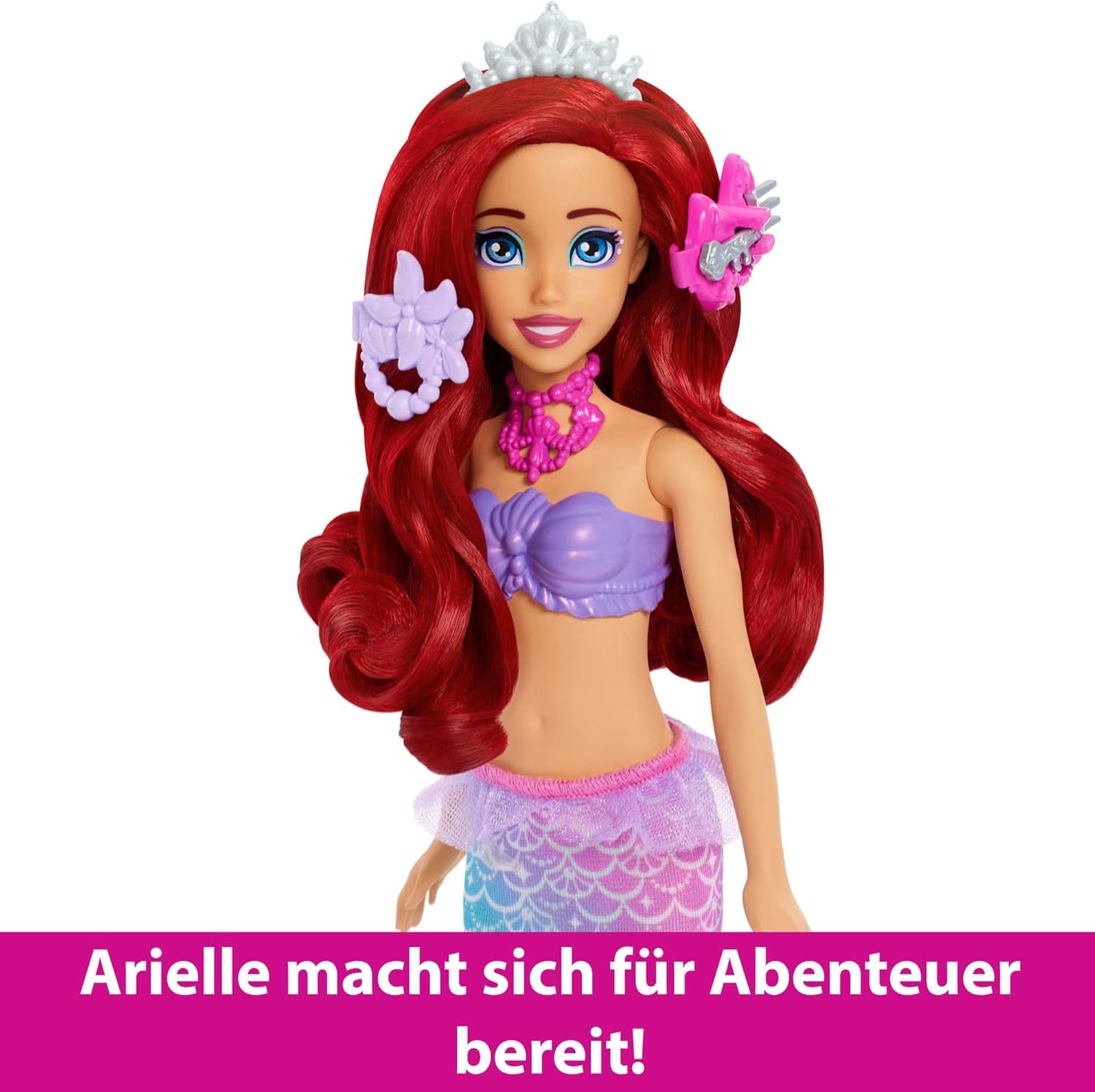 Mattel Disney Princess Toys, Make-up Shell Mermaid Arielle Fashion Doll med avtagbar svans, Makeup bord med 5 repeterbara popup-överraskningar och 5 tillbehör, JBF86 Naty Shop Dolls
