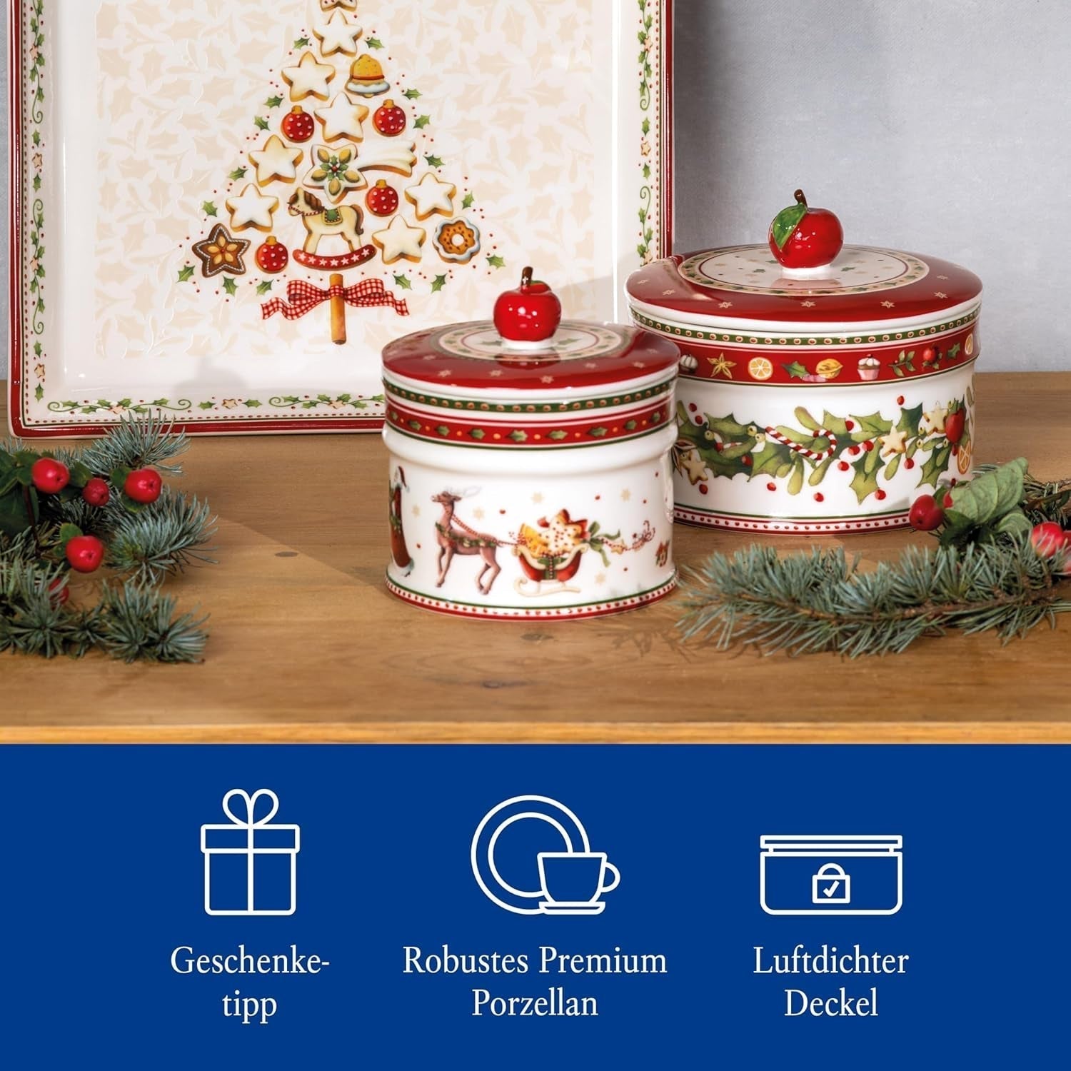 Villeroy & Boch - Winter Bakery Delight liten förvaringslåda, keramisk julkakalåda, jullåda, kaklåda, kaklåda, keramiklåda med lock, godisförvaring, förvaringslådor i premiumporslin Naty Shop