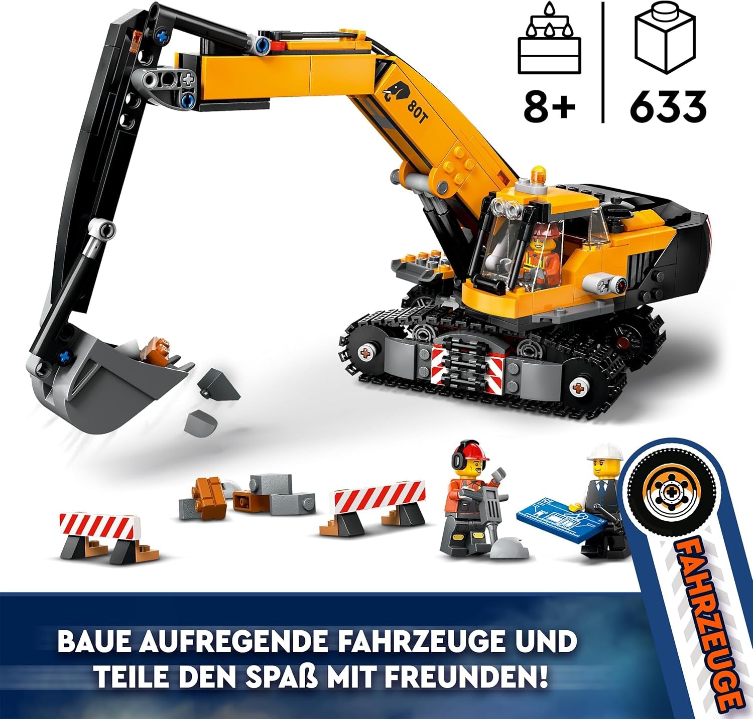 LEGO City Bandgrävmaskin, leksaksgrävare för barn från 8 år, byggleksak med grävmaskinsmodell, byggbar lastbil med tillbehör och 3 minifigurer 60420 Byggset Besuche den LEGO-Store