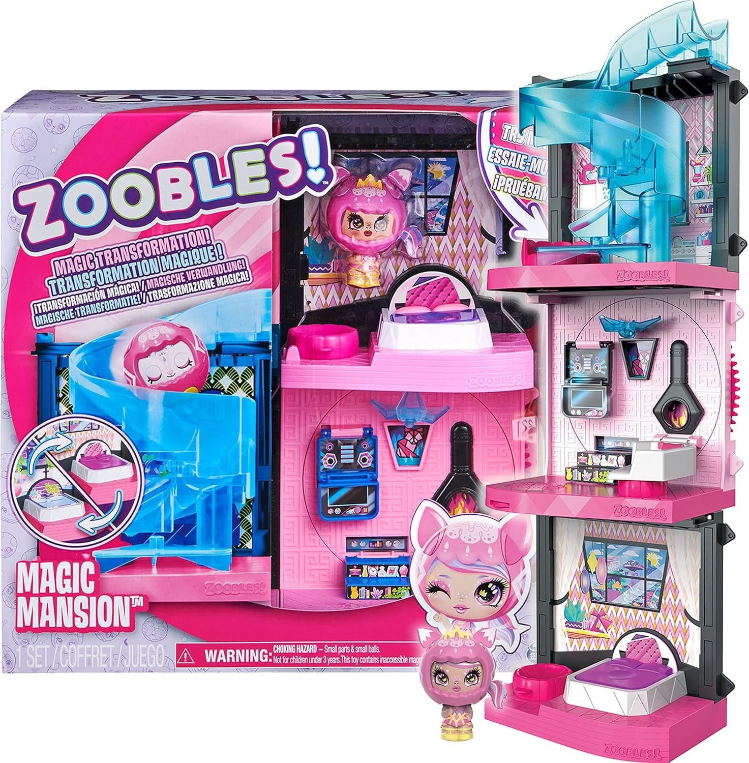 Zoobles Magic Mansion Transformerbart 6-rums drömhus, rutschkana och tillbehör