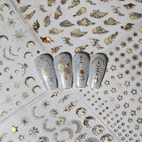 8 ark Guld Måne och stjärnor Nail Art Stickers Angel Wings Tan Guld Nail Stickers Stars Nagelfolier Självhäftande nagelklistermärken Nageldesign Tillbehör Nagelklistermärken