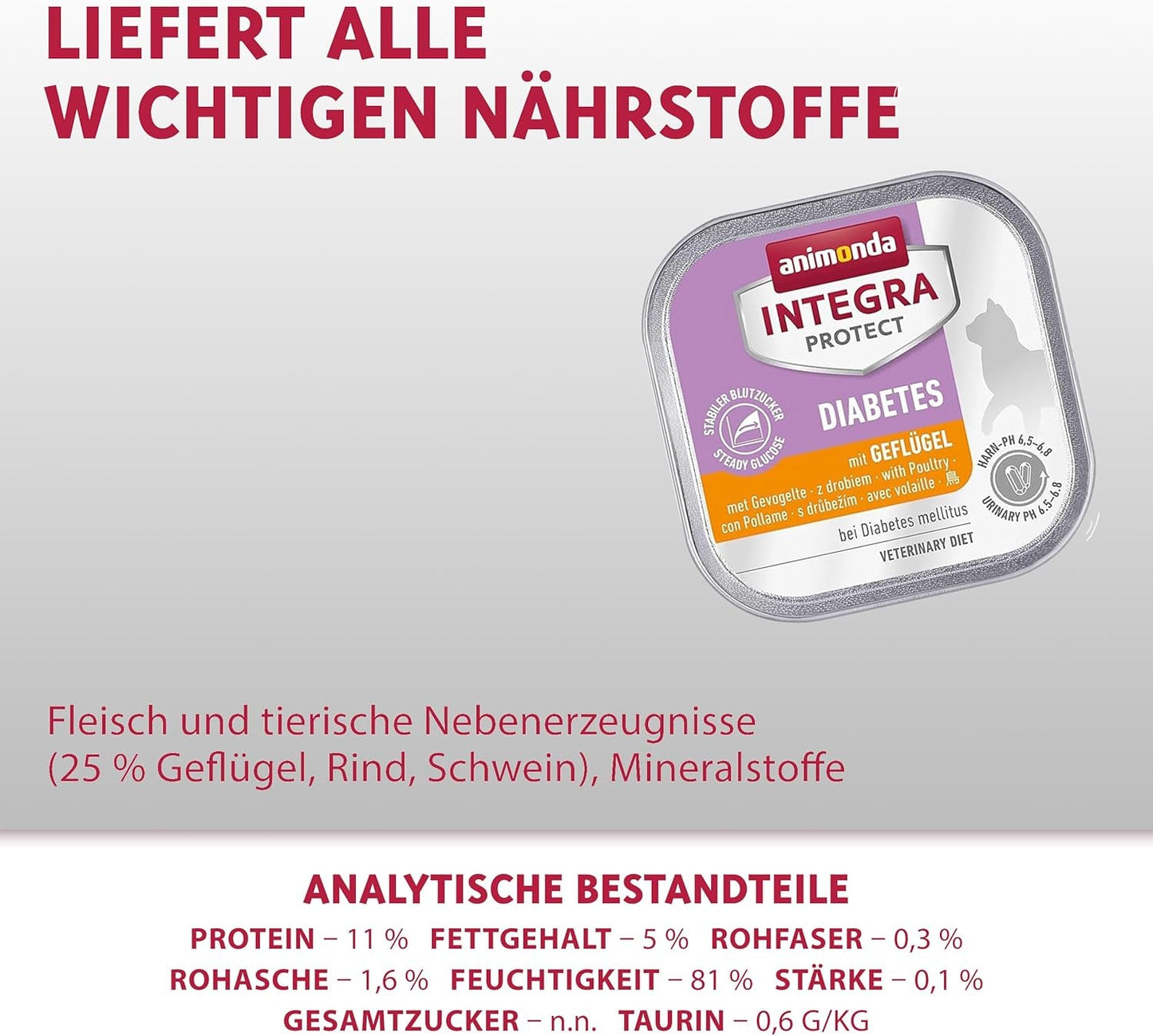 animonda INTEGRA PROTECT Diabetes med fjäderfä (16 x 100 g), våtfoder för diabetiska katter, dietiskt foder för diabetiska katter, våtfoder utan socker