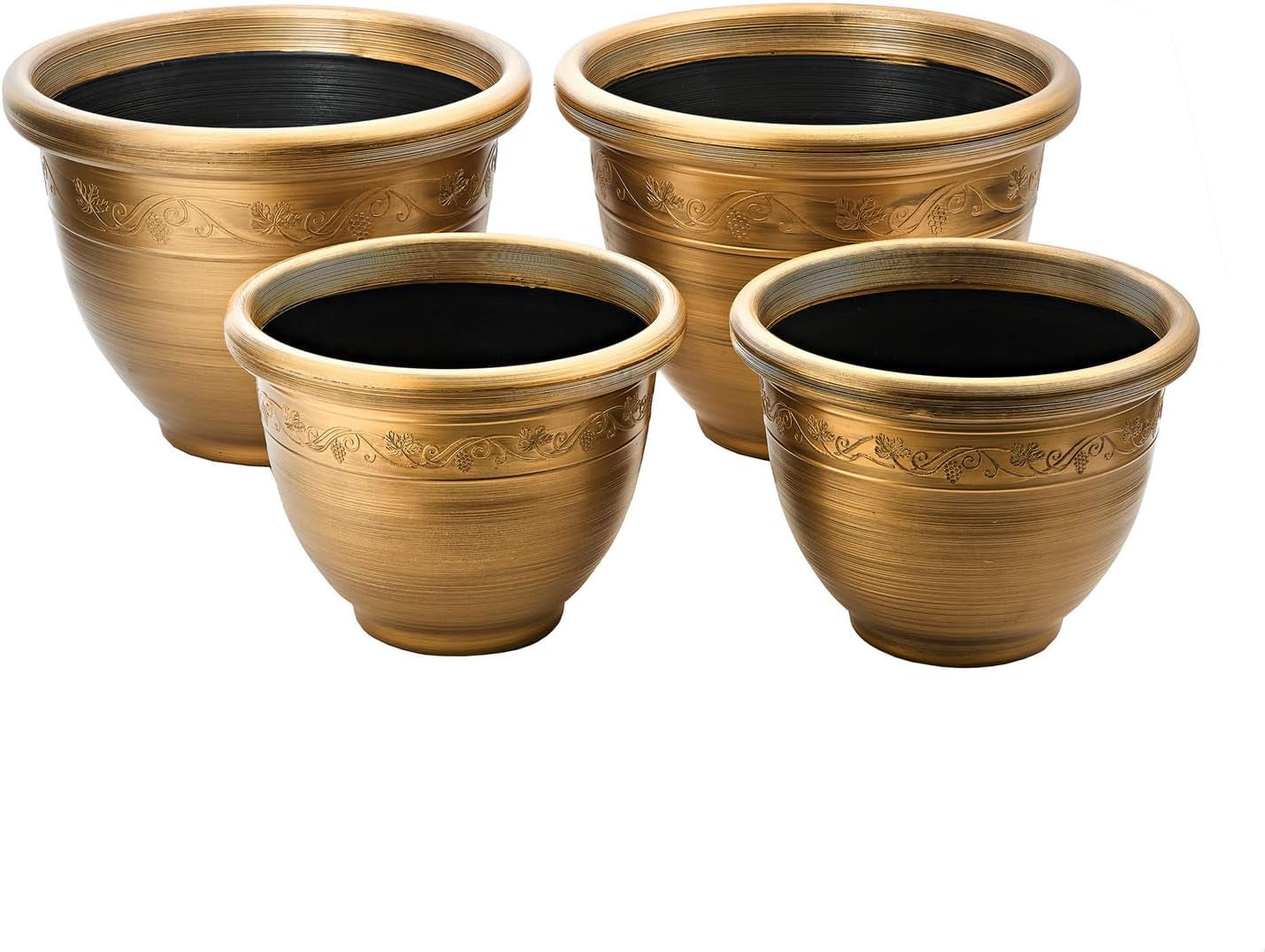 ® Retro Style Plast Planter Set - 4 delar set i två storlekar - Väderbeständig och lätt - Dekorativ kant - Brons Planter Planter Set