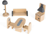 Janod - Mademoiselle Wooden Dollhouse, 3 våningar och 11 tillbehör, replikleksak, utvecklar fantasin, åldrar 3+, J06581, Pink Naty Shop Dollhouses