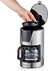 Cloer 6-kopps filter espressomaskin, skonsam varmhållningsfunktion, glaskaraff, mätsked, vattennivåindikator, antidroppsystem, automatisk avstängning, filterstorlek 1x2, 550W, rostfritt stål