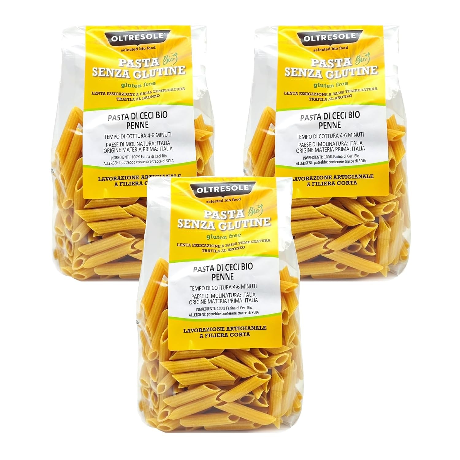 Italiensk ekologisk kikärts Penne Pasta 100 % ekologisk kikärtsmjöl Protein Pasta Fiberrik Vegansk glutenfri 3-pack x 350 g