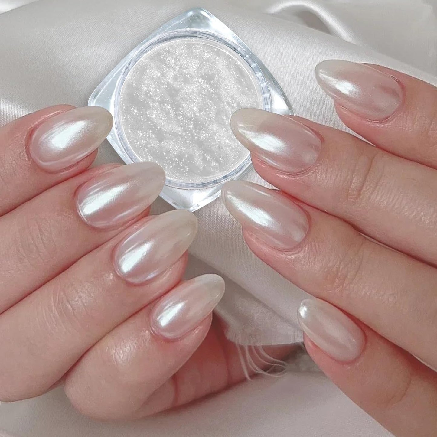 2 Schachteln Weiße Perle Chrom Nagelpuder - Transparent Aurora Ice Shimmer Chrome Pigment Pulver Für Nägel, Glaserad Donut Glitzerpuder Nails Spiegeleffekt-Glitter Nagelkunst-Pulver Für Diy-Salon