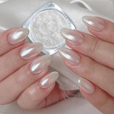 2 Schachteln Weiße Perle Chrom Nagelpuder - Transparent Aurora Ice Shimmer Chrome Pigment Pulver Für Nägel, Glaserad Donut Glitzerpuder Nails Spiegeleffekt-Glitter Nagelkunst-Pulver Für Diy-Salon