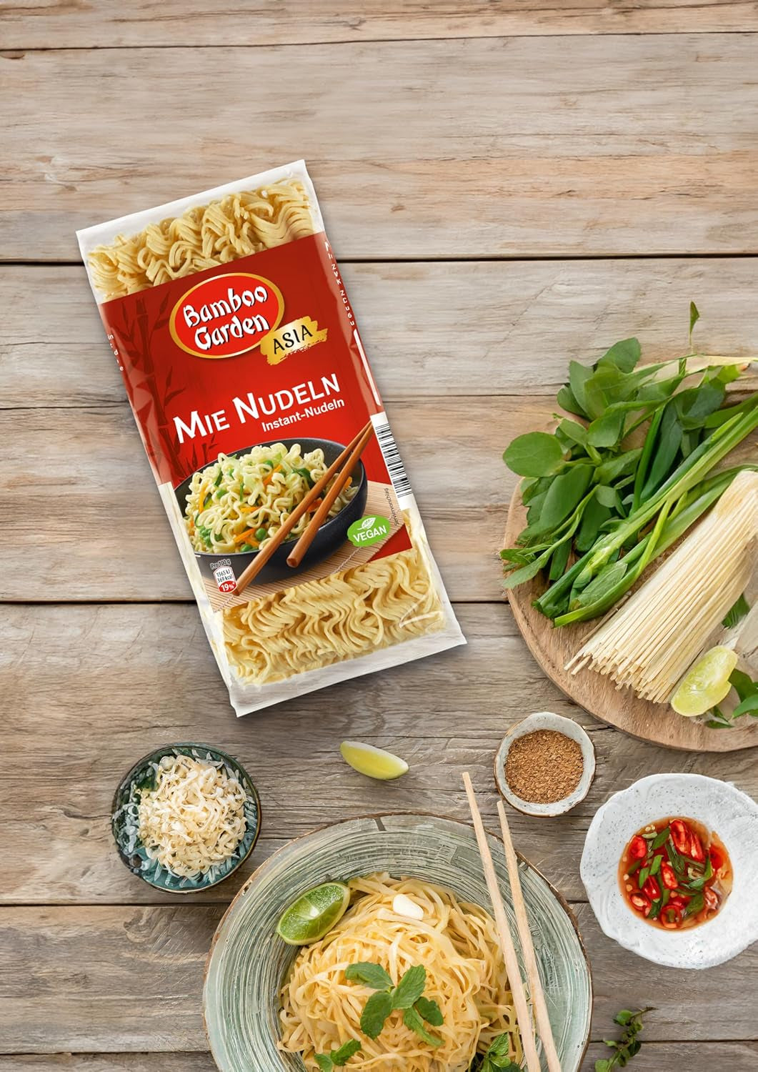 Bamboo Garden - Mie Nudlar | Snabbnudlar för det asiatiska köket | Idealisk för wokrätter eller soppor Veganer | 250g påse
