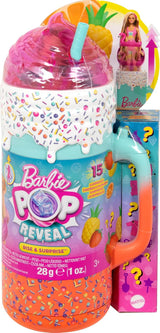 BARBIE Pop Reveal Rise & Surprise Present Set - 15+ överraskningar inklusive 1 Barbie-docka, strandtillbehör för lekfullt och fruktigt skoj för barn från 3 år och uppåt, HRK57