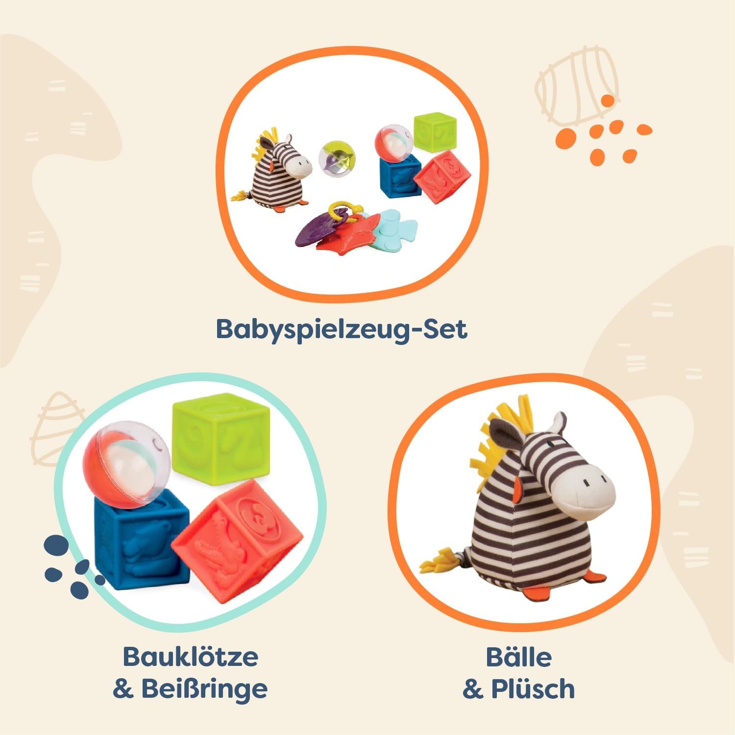 B. toys Babyleksaksset med Zebra-plyschleksak, tandring, mjuka byggklossar och bollar - Motor Skills Leksakspresentset för nyfödda från 0 månader Babyleksaker Naty Shop