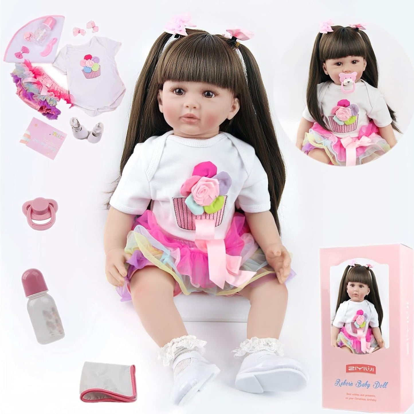 ZIYIUI 24 tums Reborn Baby Dolls, naturtrogna mjuka kroppsdockor, 60 cm handgjorda Reborn Baby Dolls, julklappar
