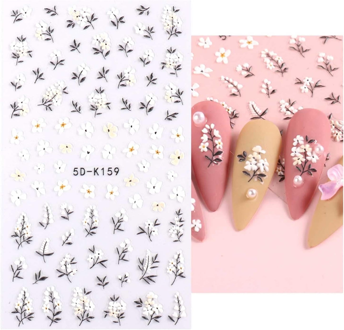 JMEOWIO 3D Nagelsticker Frühling Blumen 5 Blatt Nagelaufkleber 5D Stereoskopisk Selbstklebend Bunte Blüte Nail Art Sticker Dekoration Nageldesign Zubehör