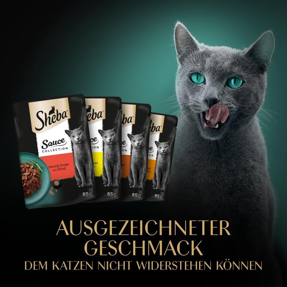 Sheba Sauce Collection våt kattmat, portionspåsar, salt multipack, 4x12x85g